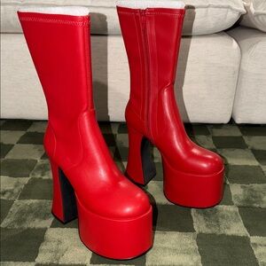 Current Mood Bold Red Platform Boots